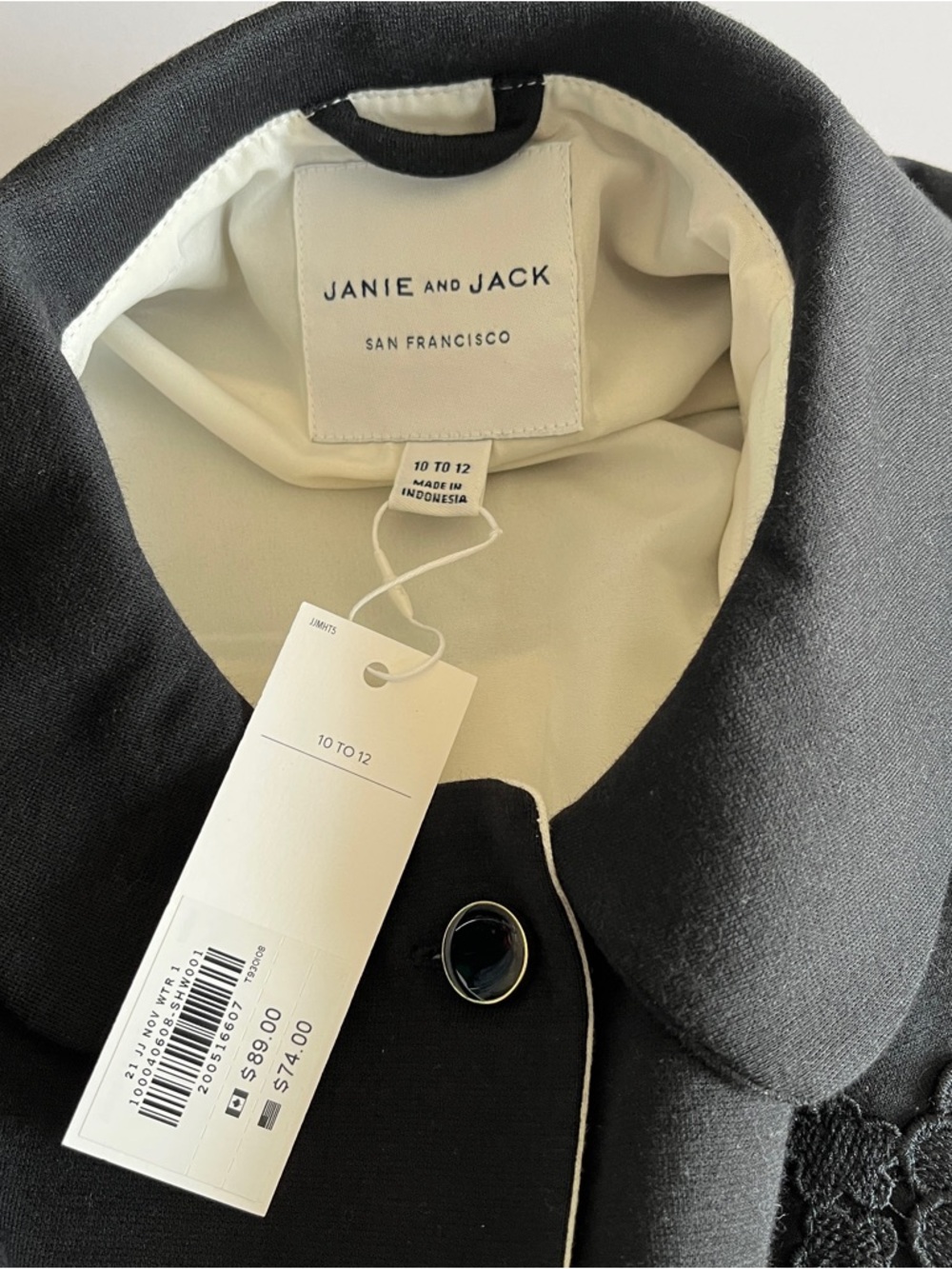 Janie and Jack NEW cape white black girls 10 12 jacket poncho buttons collar - Picture 5 of 7